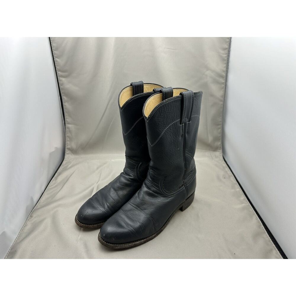 Vintage Justin L 3057 Women's Navy Leather Roper Cowboy Boots Size 6B